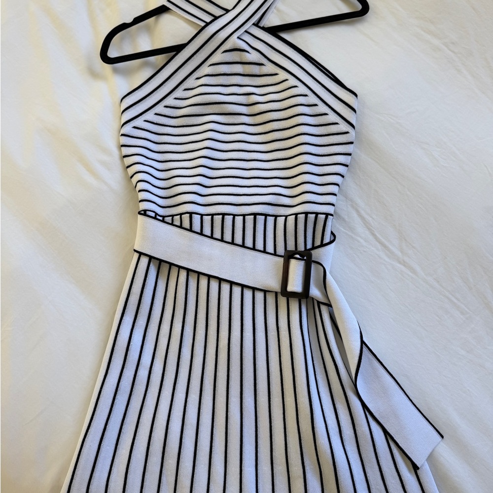 Ann Taylor White and Black Striped Strapless Dress - Picture 2 of 7